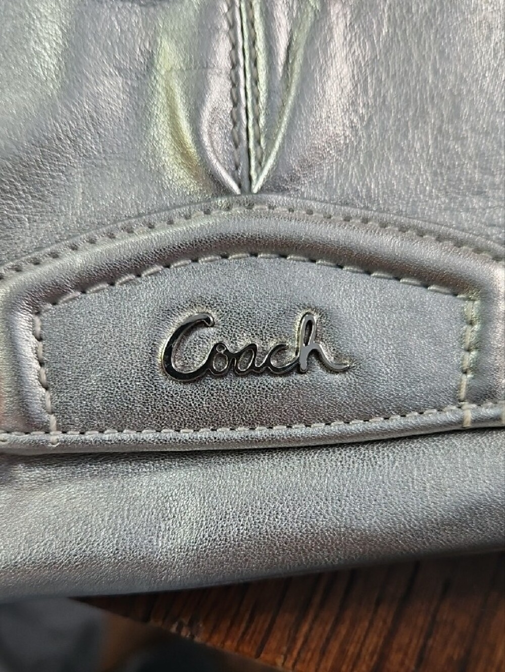 Coach Ashley Pleated Silver Leather Wristlet Clutch - Picture 5 of 13